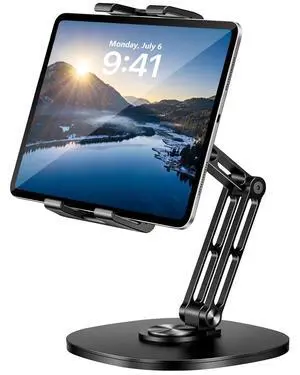 Heavy Duty Aluminum iPad Stand for Desk, Adjustable Dual Arm Tablet Holder with 360° Rotating Base, Foldable Desktop Mount for 4.715.6" Devices, iPad Pro/Air/Mini, Galaxy Tab & Phones Heavy Duty Aluminum iPad Stand for Desk, Adjustable Dual Arm Tablet Holder with 360° Rotating Base, Foldable Desktop Mount for 4.715.6" Devices, iPad Pro/Air/Mini, Galaxy Tab & Phones