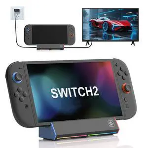 Switch 2 TV Dock for Nintendo Switch 2, Portable Switch 2 Docking Station Replacement 4K High Definition HDMI/Type C/3.0 USB Port LED Light for Official Nintendo Switch 2 Switch 2 TV Dock for Nintendo Switch 2, Portable Switch 2 Docking Station Replacement 4K High Definition HDMI/Type C/3.0 USB Port LED Light for Official Nintendo Switch 2