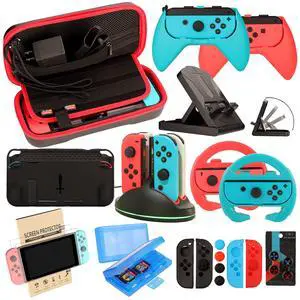 Accessories Kit for Nintendo Switch / Switch OLED Model Games Bundle Wheel Grip Caps Carrying Case Screen Protector Controller Accessories Kit for Nintendo Switch / Switch OLED Model Games Bundle Wheel Grip Caps Carrying Case Screen Protector Controller