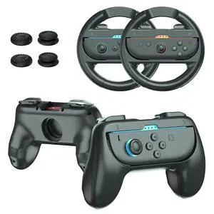 Joy-Con Grips & Steering Wheels Bundle for Nintendo Switch 2, Ergonomic Anti-Slip Handles Compatible with Joy-Con 2, Switch OLED & 2017 Models, Racing Accessories for Mario Kart World Joy-Con Grips & Steering Wheels Bundle for Nintendo Switch 2, Ergonomic Anti-Slip Handles Compatible with Joy-Con 2, Switch OLED & 2017 Models, Racing Accessories for Mario Kart World