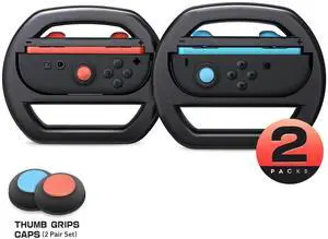 Steering Wheel for Nintendo Switch 2 JoyCons 2025, Racing Wheel Games Accessories for Switch 2 JoyCon Controller Mario Kart 8 Deluxe with Rocker Caphead, 2 Pack Black Steering Wheel for Nintendo Switch 2 JoyCons 2025, Racing Wheel Games Accessories for Switch 2 JoyCon Controller Mario Kart 8 Deluxe with Rocker Caphead, 2 Pack Black