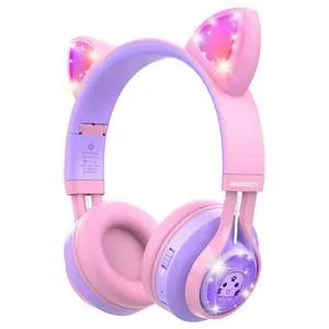 Kids Headphones, CT-7S Cat Ear Bluetooth Headphones with LED Light, 85dB Volume Limiting, Over Ear with Microphone for Laptop/PC/TV (Pink&Purple) Kids Headphones, CT-7S Cat Ear Bluetooth Headphones with LED Light, 85dB Volume Limiting, Over Ear with Microphone for Laptop/PC/TV (Pink&Purple)