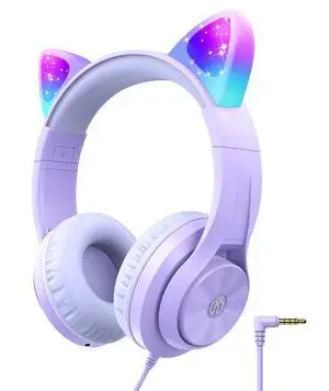 HS20 Kids Headphones for Toddler Girls, Cat Ear LED Light Up School HS20 Kids Headphones for Toddler Girls, Cat Ear LED Light Up School