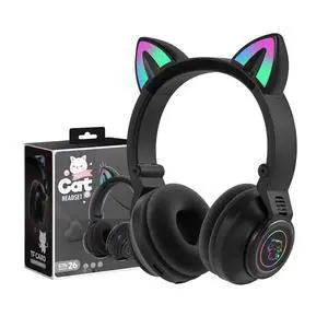 Cat Ear Bluetooth Headphones for Kids & Adults, Wireless Foldable & Wired Multi-Function LED Light Up Over Ear Headphones with Mic and Volume Control for iPhone/iPad/Laptop/PC (Black) Cat Ear Bluetooth Headphones for Kids & Adults, Wireless Foldable & Wired Multi-Function LED Light Up Over Ear Headphones with Mic and Volume Control for iPhone/iPad/Laptop/PC (Black)