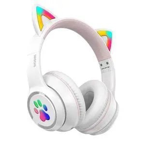 Bluetooth Headphones Wireless Cat Ear 60H/8H with LED Light Mic White Bluetooth Headphones Wireless Cat Ear 60H/8H with LED Light Mic White