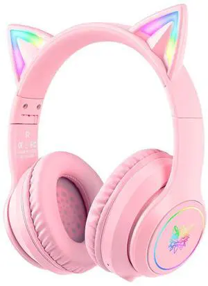 Bluetooth RGB Cat Ear Headphones, Foldable/Built-in Mic, A Pink Bluetooth RGB Cat Ear Headphones, Foldable/Built-in Mic, A Pink