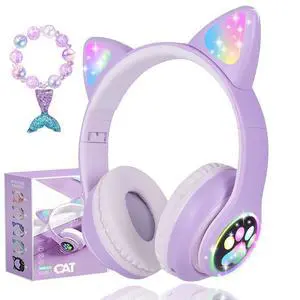 Wireless Cat Ear Headphones for Kids, LED Light Up Kids Girls Bluetooth Headphones with Microphone for School/Travel/Sports/Gaming/Gifts/Christmas (Purple) Wireless Cat Ear Headphones for Kids, LED Light Up Kids Girls Bluetooth Headphones with Microphone for School/Travel/Sports/Gaming/Gifts/Christmas (Purple)