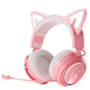 Wireless Cat Ear Headphones, Pink Gaming Headset Bluetooth 5.0 for Smartphone, Retractable Mic, 50mm Drivers, RGB Lighting Headset with Mic (USB Dongle Not Included) Wireless Cat Ear Headphones, Pink Gaming Headset Bluetooth 5.0 for Smartphone, Retractable Mic, 50mm Drivers, RGB Lighting Headset with Mic (USB Dongle Not Included)