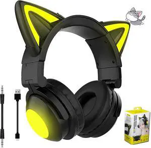 Cute Cat Ear Bluetooth Headphones with Built-in Mic, Over Ear Wired Headphones with LED Lights, Foldable Wireless Headset with Cat Ear for Traveling, Gift for Boys Girls Teens Adult Cute Cat Ear Bluetooth Headphones with Built-in Mic, Over Ear Wired Headphones with LED Lights, Foldable Wireless Headset with Cat Ear for Traveling, Gift for Boys Girls Teens Adult