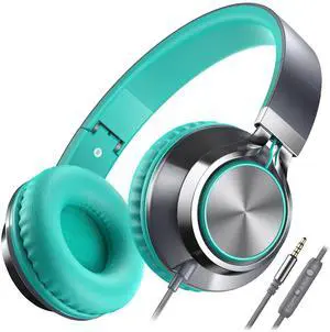 C8 Wired Headphones with Mic for Kids School,3.5mm Jack, Grey Mint C8 Wired Headphones with Mic for Kids School,3.5mm Jack, Grey Mint