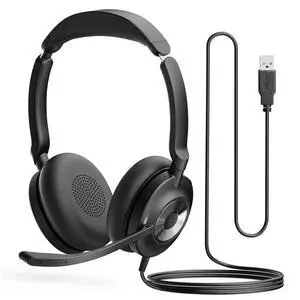 USB Headset with Microphone for PC, Active Noise Cancelling Headphones with ENC Noise Cancelling Mic, Wired Office Computer Headset with Mute for Call Center, Teams, Zoom USB Headset with Microphone for PC, Active Noise Cancelling Headphones with ENC Noise Cancelling Mic, Wired Office Computer Headset with Mute for Call Center, Teams, Zoom