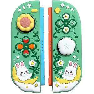 Silicone Protective Case for Nintendo Switch 2 Joy Con Controllers with 2 Silicone Thumb Grips, Bunny & Flower Design, Green Silicone Protective Case for Nintendo Switch 2 Joy Con Controllers with 2 Silicone Thumb Grips, Bunny & Flower Design, Green