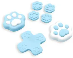 Silicone Cross D-Pad Button Caps Set Joystick Cover, Cat Paw ABXY Key Button Thumb Grips Compatible with Switch 2 Game Console - Blue Silicone Cross D-Pad Button Caps Set Joystick Cover, Cat Paw ABXY Key Button Thumb Grips Compatible with Switch 2 Game Console - Blue