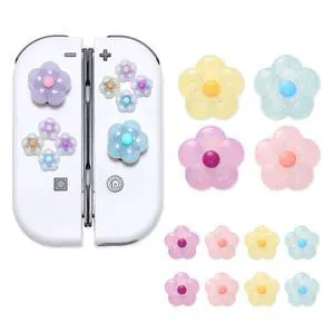 Glitter Flower D-Pad Button Caps Silicone Thumb Grips Set, Cute ABXY Key Buttons Sticker Joystick Cover Caps Compatible with Nintendo Switch/Switch OLED Glitter Flower D-Pad Button Caps Silicone Thumb Grips Set, Cute ABXY Key Buttons Sticker Joystick Cover Caps Compatible with Nintendo Switch/Switch OLED