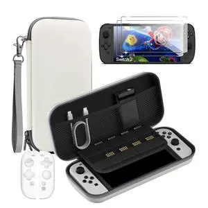 Storage Case for NS Switch 2 for (2025) case Cover,White Hard Shell Portable,Handbag with 2 Pack Tempered Films and a Transparent Silicone Handle 3 in 1 Storage Case for NS Switch 2 for (2025) case Cover,White Hard Shell Portable,Handbag with 2 Pack Tempered Films and a Transparent Silicone Handle 3 in 1