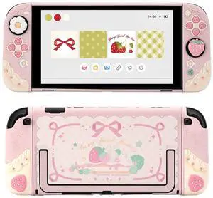 Strawberries with Cream Case Compatible with Switch 2, Slim Separable Soft Silicone Protective Shell with 2 Thumb Grip Caps -- Pink Strawberries with Cream Case Compatible with Switch 2, Slim Separable Soft Silicone Protective Shell with 2 Thumb Grip Caps -- Pink
