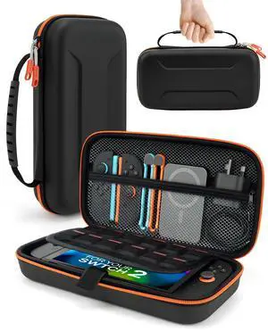 Carrying Case Compatible with Nintendo Switch 2 Console & Charger, Shockproof Hard Shell Protective Cover Portable Travel Case with Game Card Slots & Inner Pocket for Accessories, Black Carrying Case Compatible with Nintendo Switch 2 Console & Charger, Shockproof Hard Shell Protective Cover Portable Travel Case with Game Card Slots & Inner Pocket for Accessories, Black
