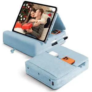 Tablet Pillow Stand with Storage, Foldable iPad Holder for Lep, Bed, Sofa, and Desk - Soft Pad Dock with Pocket and Stylus Mount Compatible with 4-13" iPad Pro/Air/Mini, Galaxy Tab, Kindle Tablet Pillow Stand with Storage, Foldable iPad Holder for Lep, Bed, Sofa, and Desk - Soft Pad Dock with Pocket and Stylus Mount Compatible with 4-13" iPad Pro/Air/Mini, Galaxy Tab, Kindle