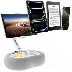 Tablet & E-Reader Stand with Soft Plush Pillow and 2 Detachable Trays , Adjustable Tablet Holder for Bed or Lap Compatible with Kindle Kobo iPad iPhone Portable Monitors & 4.7-16.1" Devices (Gray) Tablet & E-Reader Stand with Soft Plush Pillow and 2 Detachable Trays , Adjustable Tablet Holder for Bed or Lap Compatible with Kindle Kobo iPad iPhone Portable Monitors & 4.7-16.1" Devices (Gray)
