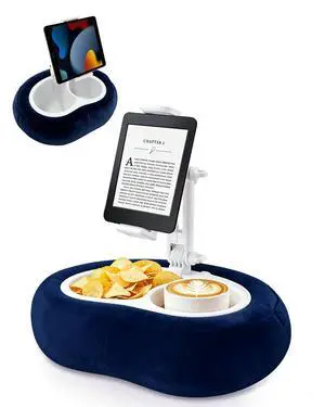 Tablet Pillow Stand for Bed with Detachable Snack Bowl, Blue Tablet Pillow Stand for Bed with Detachable Snack Bowl, Blue
