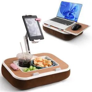 Tablet Pillow Stand with Snack Bowl, 360° Rotating Laptop Lap Desk for 4.7-13" Kindle/Tablet/Phone, 11-15" Laptop, Pillow Kindle Holder for Hands-Free Reading in Bed, Couch,Floor -Brown Tablet Pillow Stand with Snack Bowl, 360° Rotating Laptop Lap Desk for 4.7-13" Kindle/Tablet/Phone, 11-15" Laptop, Pillow Kindle Holder for Hands-Free Reading in Bed, Couch,Floor -Brown