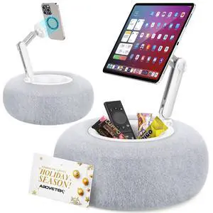 Kindle Pillow Stand, Magnetic iPad Holder for Bed with Snack Bowl, 360° Adjustable Soft Tablet Lap Pillow for Reading, Compatible with Kindle, Tablet, Phone, Ideal Cozy Gift for Family(Gray) Kindle Pillow Stand, Magnetic iPad Holder for Bed with Snack Bowl, 360° Adjustable Soft Tablet Lap Pillow for Reading, Compatible with Kindle, Tablet, Phone, Ideal Cozy Gift for Family(Gray)