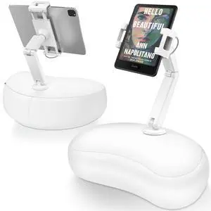 Tablet Pillow Stand for Bed, Hands-Free 360° Adjustable iPad Pillow Holder for Lap Reading w/Soft Bean Bag, Ideal Gift for Mom, Fits 4.7" to 12.9" Tablet, Phone, Kindle, White Tablet Pillow Stand for Bed, Hands-Free 360° Adjustable iPad Pillow Holder for Lap Reading w/Soft Bean Bag, Ideal Gift for Mom, Fits 4.7" to 12.9" Tablet, Phone, Kindle, White