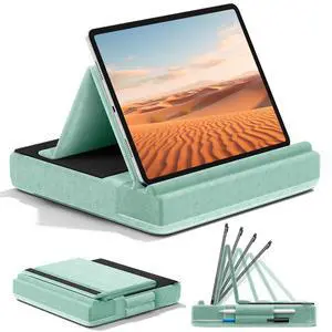 Tablet Pillow Stand, Multi-Angle Viewing Ipad Holder for Lap, Bed and Desk, Foldable Soft Pad Dock with Stylus Mount Compatible with Ipad Pro 12.9, 10.5, 11, Air, Mini, Phones, Books, E-Reader Tablet Pillow Stand, Multi-Angle Viewing Ipad Holder for Lap, Bed and Desk, Foldable Soft Pad Dock with Stylus Mount Compatible with Ipad Pro 12.9, 10.5, 11, Air, Mini, Phones, Books, E-Reader