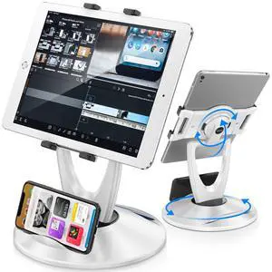 360 Rotating Tablet Stand for POS Kiosk & Desk, Foldable iPad Holder with Phone Organizer Base, Swivel Counter Mount for Retail & Office, Fits iPad Pro 12.9, Air, Mini, All 4-13 Devices 360 Rotating Tablet Stand for POS Kiosk & Desk, Foldable iPad Holder with Phone Organizer Base, Swivel Counter Mount for Retail & Office, Fits iPad Pro 12.9, Air, Mini, All 4-13 Devices