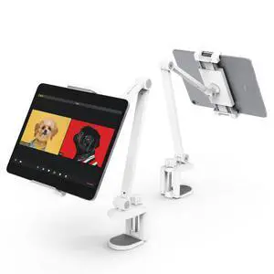 iPad Desk Mount, Adjustable Tablet Holder Clamp, 360 degree Rotation, Sturdy Aluminum Tablet Arm Mount for 4.7"-13" iPad Pro/Air/Mini, iPhone, Galaxy Tab, for Kitchen, Work, Video Call(White) iPad Desk Mount, Adjustable Tablet Holder Clamp, 360 degree Rotation, Sturdy Aluminum Tablet Arm Mount for 4.7"-13" iPad Pro/Air/Mini, iPhone, Galaxy Tab, for Kitchen, Work, Video Call(White)