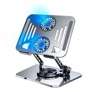 Laptop Tablet Cooling Stand with 360° Rotation Base and USB Dual Cooler, Adjustable Height Support Compatible with Tablets, iPad, 10-17" Notebook (Silver) Laptop Tablet Cooling Stand with 360° Rotation Base and USB Dual Cooler, Adjustable Height Support Compatible with Tablets, iPad, 10-17" Notebook (Silver)