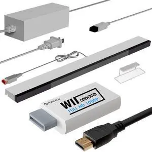 4 in 1 Wii Replacement Cables Set, Wii AC Power Adapter + Wii to hdmi Converter+ Wired Motion Sensor Bar and Composite Audio Video Cable for Nintendo Wii 4 in 1 Wii Replacement Cables Set, Wii AC Power Adapter + Wii to hdmi Converter+ Wired Motion Sensor Bar and Composite Audio Video Cable for Nintendo Wii