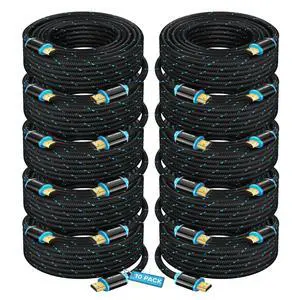 HDMI Cable 4K 6 Ft, 10 Pack, Braided, 18Gbps, HDMI 2.0, Gold-Plated HDMI Cable 4K 6 Ft, 10 Pack, Braided, 18Gbps, HDMI 2.0, Gold-Plated