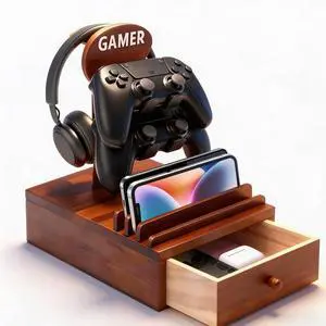 Gamer Controller Holder Headphone Stand with Storage Drawer for Gaming Equipment,Wood Gamer Gifts for Teenage Boy,Headpset Stand Gaming Desk Accessories for Fathers Day Men,Son,Husband Gamer Controller Holder Headphone Stand with Storage Drawer for Gaming Equipment,Wood Gamer Gifts for Teenage Boy,Headpset Stand Gaming Desk Accessories for Fathers Day Men,Son,Husband