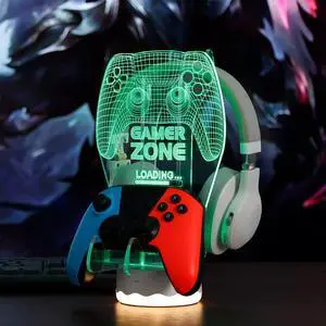 Light up Headphone Controller Holder, 16 Colors 3D LED Lights Gamepad Headset Stand, Game Controller Hanger for All Universal Gaming PC Accessories Light up Headphone Controller Holder, 16 Colors 3D LED Lights Gamepad Headset Stand, Game Controller Hanger for All Universal Gaming PC Accessories