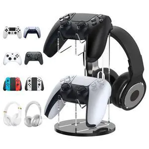 Universal Game Controller & Headset Stand, 2-in-1 Holder Acrylic | Premium acrylic, crystal clear. 2-in-1 for controller and headset. Non-slip base. Fits Switch, PS5, PS4, Xbox. Universal Game Controller & Headset Stand, 2-in-1 Holder Acrylic | Premium acrylic, crystal clear. 2-in-1 for controller and headset. Non-slip base. Fits Switch, PS5, PS4, Xbox.