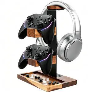 Acacia Wood Gaming Headset Stand & Dual Controller Holder, Solid Wood Desk Organizer Compatible with PS5, Xbox, Switch, Over-Ear Headphones, Gamer Gift for Men Acacia Wood Gaming Headset Stand & Dual Controller Holder, Solid Wood Desk Organizer Compatible with PS5, Xbox, Switch, Over-Ear Headphones, Gamer Gift for Men