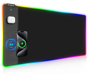 Wireless Charging RGB Gaming Mouse Pad, Large XXL Desk Mat, 31.5"x15.7" | Ultra-Smooth Desk Pad, 15 Light Modes, Non-Slip Rubber Base, Waterproof Computer Keyboard Pad for PC, Laptop, Black Wireless Charging RGB Gaming Mouse Pad, Large XXL Desk Mat, 31.5"x15.7" | Ultra-Smooth Desk Pad, 15 Light Modes, Non-Slip Rubber Base, Waterproof Computer Keyboard Pad for PC, Laptop, Black