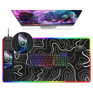 Wireless Charging Mouse Pad, RGB Gaming Desk Mat, 31.5"x15.7" | XXL Large Desk Pad with Ultra-Smooth Surface, Non-Slip, Waterproof Computer Keyboard Pad for Gamer, Black Topographic Line Wireless Charging Mouse Pad, RGB Gaming Desk Mat, 31.5"x15.7" | XXL Large Desk Pad with Ultra-Smooth Surface, Non-Slip, Waterproof Computer Keyboard Pad for Gamer, Black Topographic Line