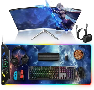 Wireless Charging Mouse Pad, RGB Gaming Mousepad, 35.4" x 15.8" Extra Large Waterproof Keyboard Desk Pad, Computer Desk Mat, Blue Nebula (Includes 20W PD Power Adapter & 6.56ft Woven Cable) Wireless Charging Mouse Pad, RGB Gaming Mousepad, 35.4" x 15.8" Extra Large Waterproof Keyboard Desk Pad, Computer Desk Mat, Blue Nebula (Includes 20W PD Power Adapter & 6.56ft Woven Cable)