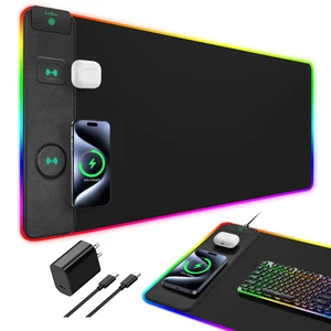 RGB Gaming Mouse Pad with 15 Magnetic Wireless Charging, 31.5"x15.7" | Large XXL Desk Mat, 15 Lighting Modes, Non-Slip Rubber Base, Waterproof Mousepad Computer Keyboard Pad, Black with Adapter RGB Gaming Mouse Pad with 15 Magnetic Wireless Charging, 31.5"x15.7" | Large XXL Desk Mat, 15 Lighting Modes, Non-Slip Rubber Base, Waterproof Mousepad Computer Keyboard Pad, Black with Adapter