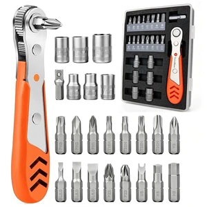 24-In-1 Ratcheting Screwdriver Set with Sockets For Tight Spaces | CR-V Multi Bits Right Angle Screwdriver Practical & Compact Tool Kit for Home & Auto Repair EDC Gift for Men 24-In-1 Ratcheting Screwdriver Set with Sockets For Tight Spaces | CR-V Multi Bits Right Angle Screwdriver Practical & Compact Tool Kit for Home & Auto Repair EDC Gift for Men