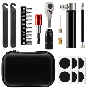 Bike Repair Tool Kit with Mini Pump in Portable Multifunction Tool Set | Ultra-compact, high quality, include ratchet wrench, 10 magnetic bits, mini pump compatible with presta and schrader valves Bike Repair Tool Kit with Mini Pump in Portable Multifunction Tool Set | Ultra-compact, high quality, include ratchet wrench, 10 magnetic bits, mini pump compatible with presta and schrader valves