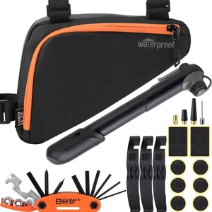 Bicycle Frame Repair Bag with Tire Patch and Inflate Pump - Portable Travel Emergency Tool Kit, Bike Accessories for Adult Bikes with IPX4 Waterproof Bicycle Frame Repair Bag with Tire Patch and Inflate Pump - Portable Travel Emergency Tool Kit, Bike Accessories for Adult Bikes with IPX4 Waterproof