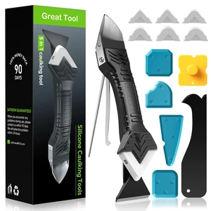 Silicone Caulking Tool, 5 in 1 Caulking Sealant Finishing Tool with Grout Scraper, 6 Exchange Silicone Pads, Adhesive Residue Scraper Seam Repair Kit for Kitchen Bathroom (White) Silicone Caulking Tool, 5 in 1 Caulking Sealant Finishing Tool with Grout Scraper, 6 Exchange Silicone Pads, Adhesive Residue Scraper Seam Repair Kit for Kitchen Bathroom (White)