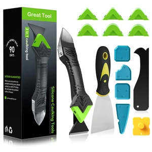 Silicone Caulking Tool Kit-3 in 1 Caulk Tool, Caulk Remover Tool | Putty Knife, Stainless Steel Scraper, 6 Replaceable silicone pads, Multi-edge Finishing tools, for Bathroom Kitchen Window Silicone Caulking Tool Kit-3 in 1 Caulk Tool, Caulk Remover Tool | Putty Knife, Stainless Steel Scraper, 6 Replaceable silicone pads, Multi-edge Finishing tools, for Bathroom Kitchen Window
