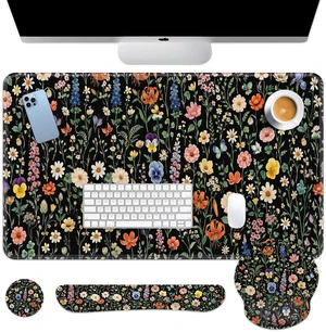 Keyboard Mouse Pad Set, 4 in 1 Desk Mat Set, Wildflowers Florals | Colorful Black Large Mousepad+Keyboard Wrist Rest+Mouse Wrist Rest+Coaster Ergonomic Design for Home Office Computer Keyboard Mouse Pad Set, 4 in 1 Desk Mat Set, Wildflowers Florals | Colorful Black Large Mousepad+Keyboard Wrist Rest+Mouse Wrist Rest+Coaster Ergonomic Design for Home Office Computer