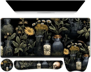 Large Mouse Pad with Wrist Support 4 in1 Set, XXL Big Game Mousepad + Keyboard Wrist Rest+Mouse Wrist Rest+Coaster Gaming Mat for Home Office Computer I Black Academia Mystical Green Plant Large Mouse Pad with Wrist Support 4 in1 Set, XXL Big Game Mousepad + Keyboard Wrist Rest+Mouse Wrist Rest+Coaster Gaming Mat for Home Office Computer I Black Academia Mystical Green Plant