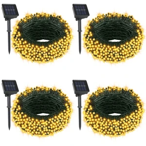 4 Pack Solar String Lights 132Ft LED Christmas Twinkle String Light Outdoor | 400 LED Solar Christmas Tree Lights Waterproof with 8 Modes Auto ON/OFF for Xmas Decors, 4x33Ft, Warm White, Green Wire 4 Pack Solar String Lights 132Ft LED Christmas Twinkle String Light Outdoor | 400 LED Solar Christmas Tree Lights Waterproof with 8 Modes Auto ON/OFF for Xmas Decors, 4x33Ft, Warm White, Green Wire