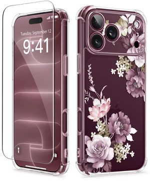 for iPhone 18 Pro Case/17 Pro Case Floral Clear Slim Women | Non-Yellowing, Screen Protector+Full Camera Protection, Shockproof Protective Case for 18/17 Pro, Cherry Blossoms/Purple for iPhone 18 Pro Case/17 Pro Case Floral Clear Slim Women | Non-Yellowing, Screen Protector+Full Camera Protection, Shockproof Protective Case for 18/17 Pro, Cherry Blossoms/Purple